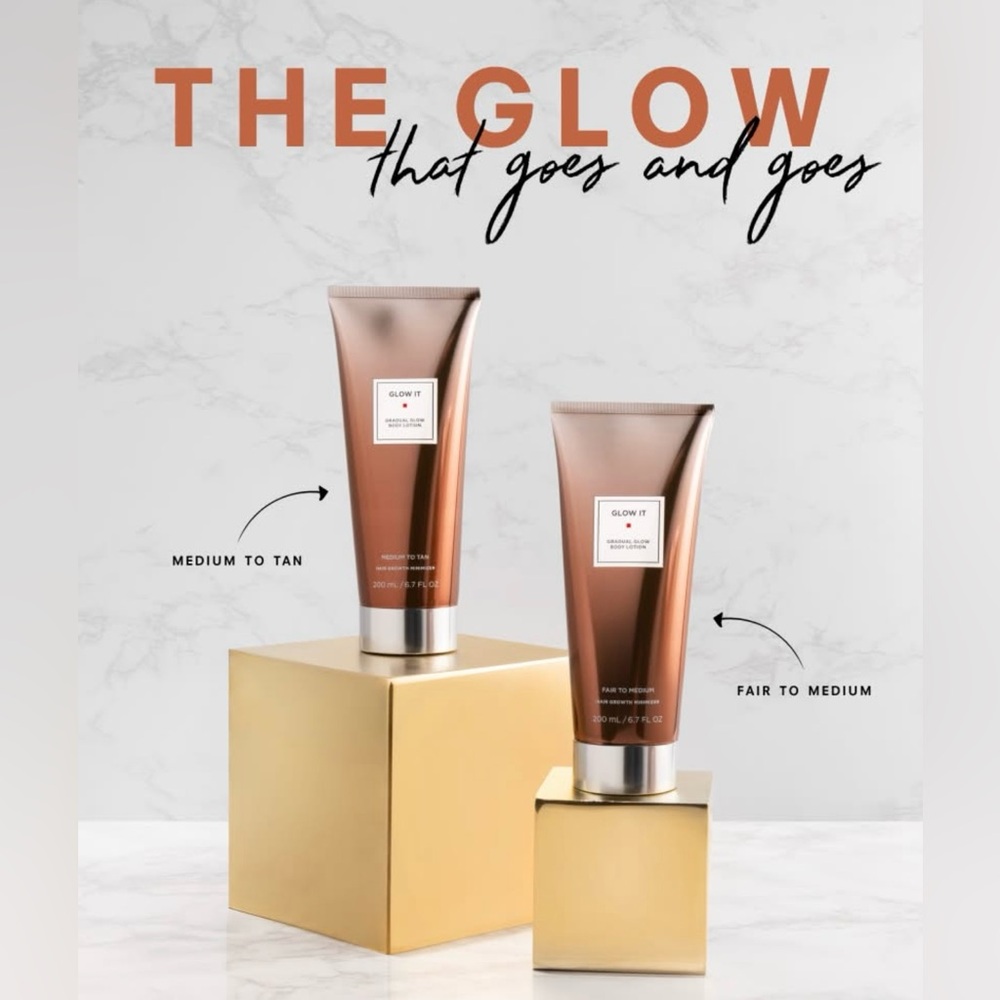 Glow It Gradual Slow Body Lotion Medium-Tan Hair Growth Minimizer 6.7 Oz Each 2